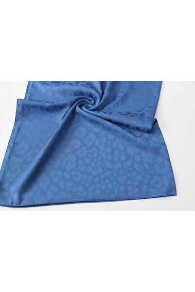 QUM İPEK Італійський жакардовий шарф з леопардовим візерунком Indigo