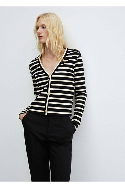 MANGO Woman Buttoned striped cardigan