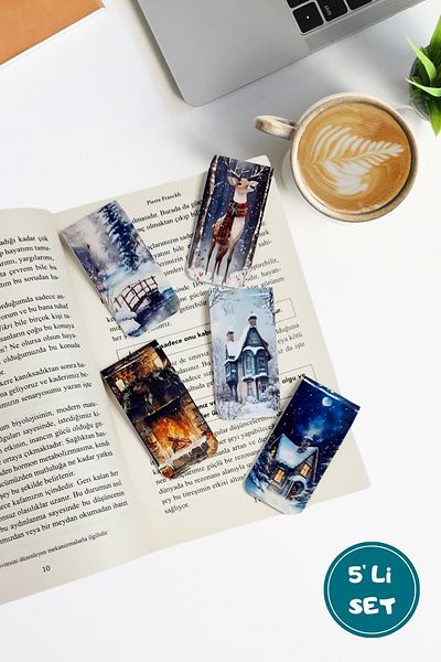 Burak Baskı Tasarım Cadou Carnet de Anul Nou - Set de 5 semne de carte magnetice cu magnet de iarnă, pădure de zăpadă, natură