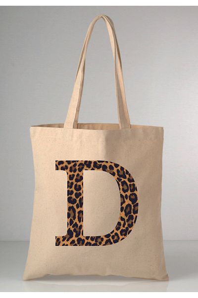 MODA Leopard Print Letter D Printed Raw Cloth 35X40 Ecru Shoulder Bag