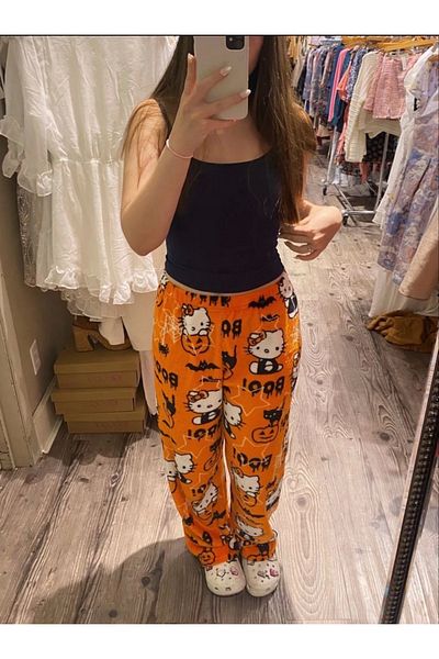 1blood Πορτοκαλί Halloween Hello Kitty βελούδινο oversize αθλητικό παντελόνι