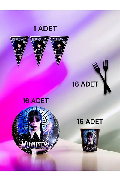 VibeHome Wednasday Themed S Pack for 16 - Birthday Party and Fun Events