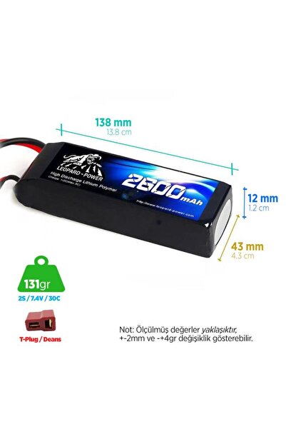 Leopard Power 2600 Mah 7.4v 2s 30c Lityum Polimer Lipo Batarya Pil T Plug