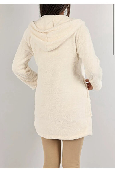 memetti m şekil Women's Zippered Hooded Soft Plush Sweatshirt Cardigan