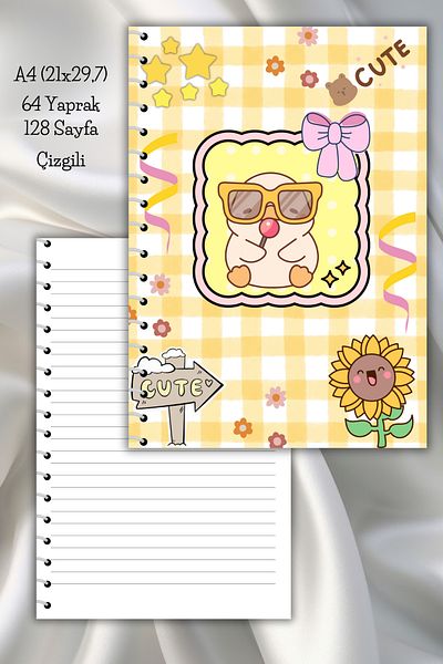 daily notebook 64 Sheets Kawaii Striped A4 School Notebook - 21X29,7 CM