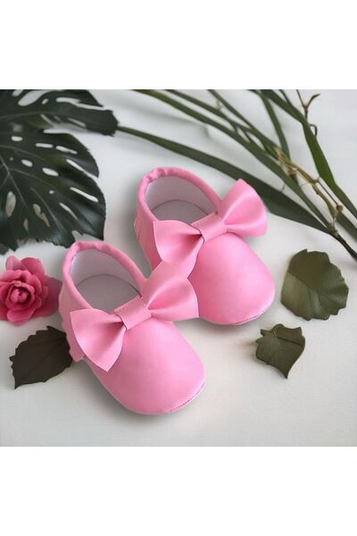 MY MINIE Kız Bebek Makosen Ayakkabı Pembe Fiyonklu Ilk Adım Ayakkabısı