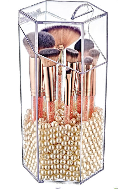 Evonox Deconox Kapaklı Makyaj Fırça Düzenleme Kutusu Altıgen Kapaklı Makyaj Aksesuar Düzenleyici Organizer