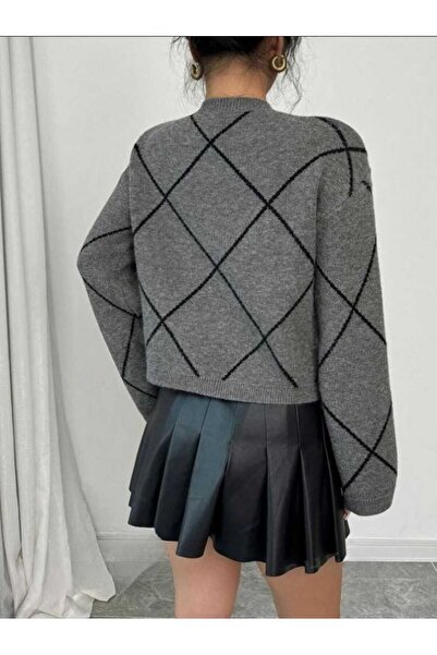 dgs dagıstanlı Pulover din tricotaje gri închis cu model cu fundă