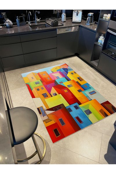 Rugs Modern Halı Kemal Collection Multicolored Cartoonist House Figurines Pat...