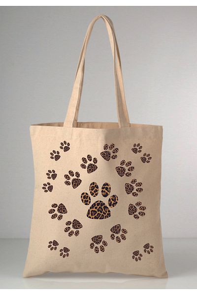 MODA Leopard Print Paws Printed Raw Cloth 35X40 Ecru Shoulder Bag
