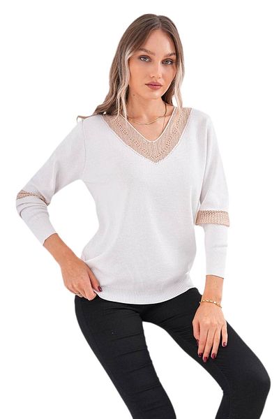 lavella Pulover de damă cu decolteu în V cu mâneci argintii 12787 BGL-ST04108