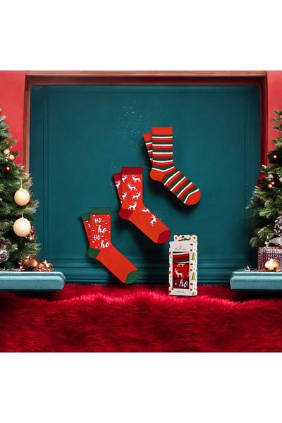Mono Socks - Box of 3 Deer Hoho Patterned Christmas Gift Socks