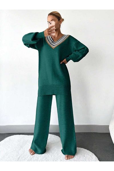 miratriko V-Neck Knitwear Women's Double Set