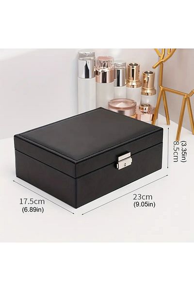 GUNESIHOME Stylish 2-Tier Faux Leather Jewelry Organizer with Lock (Black)
