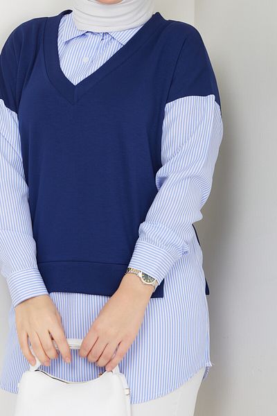RFK Butik Navy Blue Women's Crop Tunic - Sweater Shirt