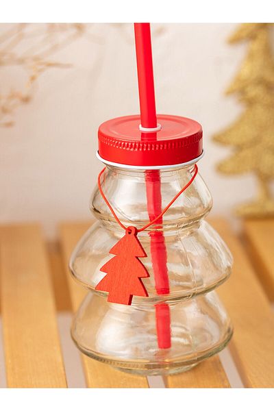 LC Waikiki Lcwk Christmas Themed Glass Cup with Straw and Lid