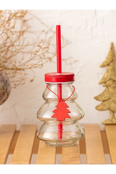 LC Waikiki Lcwk Christmas Themed Glass Cup with Straw and Lid