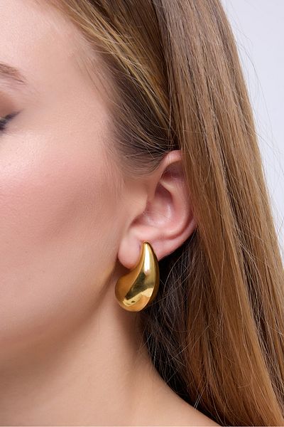 Velvoria Steel Drop Curved Gold Earrings