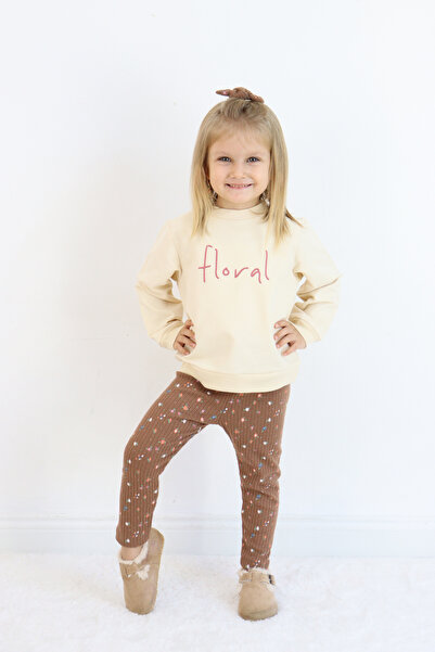 Pijamella Girls' Embroidered 2-Piece Set Oversize Sweatshirt Top-Lycra Leggings