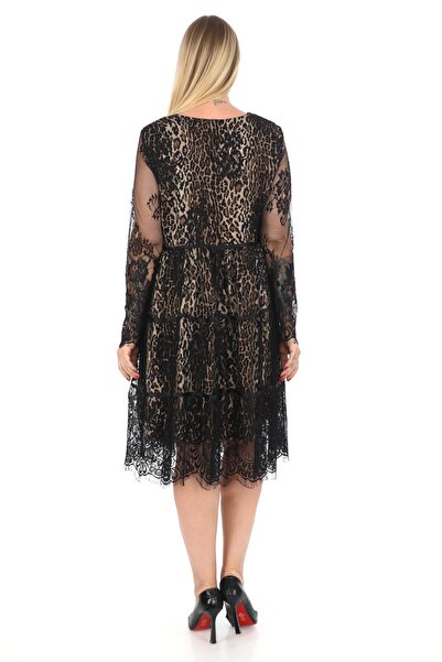 etselements Lace Detailed Lined Midi Length Evening Dress