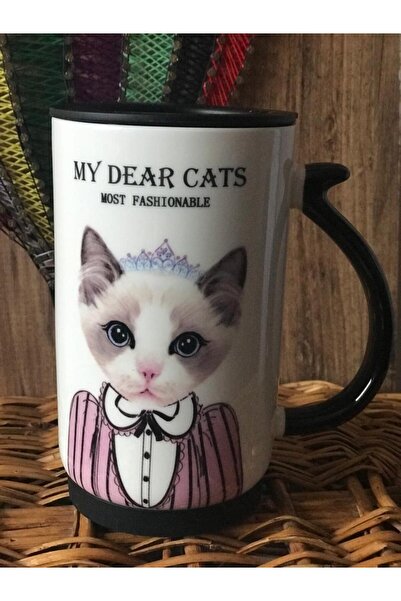 Kedi Tasarımlı Çay Kahve Seramik Kupa Termos Mug