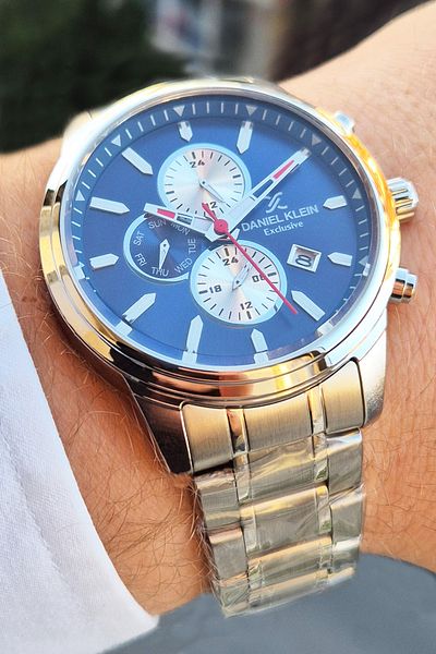 Daniel Klein Exclusive Dual Time Waterproof Men's Wrist Watch - with 12/24 Hours Calendar