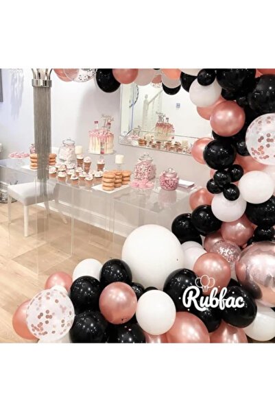BALON DİYARI مجموعة بالونات عالية الجودة من الكروم الوردي والذهبي مع 80 قطعة من الكونفيتات السوداء الشفافة