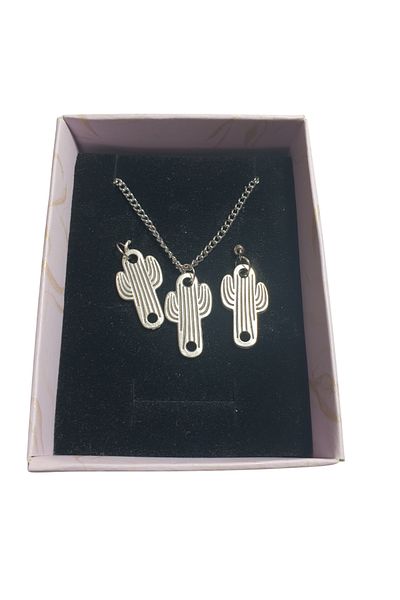 Ororabutik Orora Fairycore Cactus Figured Silver Color Necklace and Earring Set