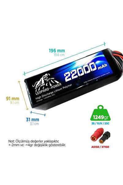 Leopard Power 22000 Mah 11.1v 3s 25c Uav & Multirotor Lityum Polimer Lipo Bat...