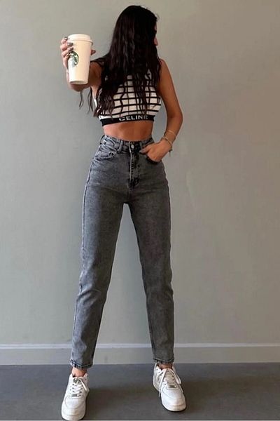 Ramrod Mom Boyfrend Lycra Mid Waist Jean Trousers