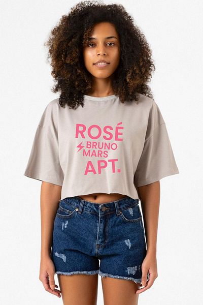 Tshirthane Blackpink Rose Bruno Mars Apt - Stone Color Women's Crop Hoodie