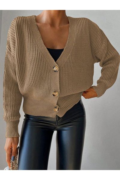 Moka Shopin Mokashopin Women's Long Sleeve Button Detail Knitwear Blouse