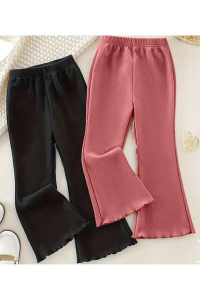 BEBEĞİME ÇORAP 2 Pieces Ribbed Elastic Waist Spanish Leg Pants Leggings