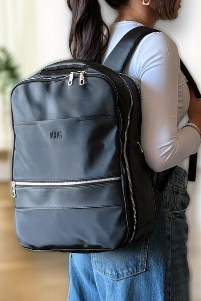 Aggu Bebe Nons Unisex Black Waterproof Multi-Compartment Business School Travel Backpack with Laptop Compartment