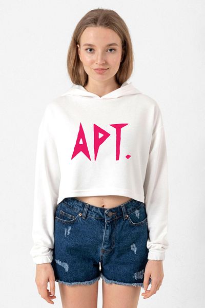Tshirthane Blackpink Apt Ecru Women's Crop Hooded Sweatshirt