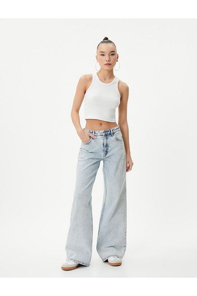 Koton Jeans mit weitem Bein und Schmucktaschen aus Baumwolle - Bianca Jean