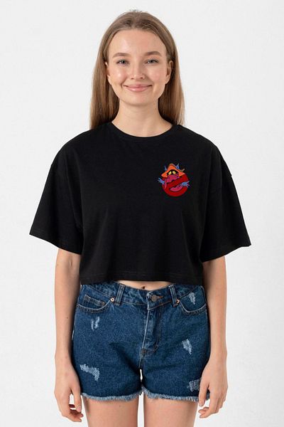 Tshirthane He Man Ghostmasters Logo Black Women's Crop Tshirt