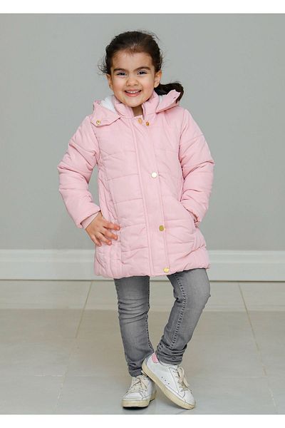 Mika Bebek & Çocuk Thick Fiber Filled Water Wind And Rain Proof Hooded Girl's Winter Luxury Powder Puffer Coat