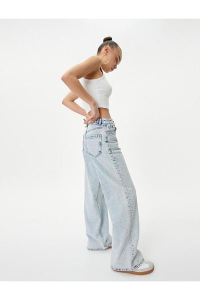 Koton Jeans mit weitem Bein und Schmucktaschen aus Baumwolle - Bianca Jean