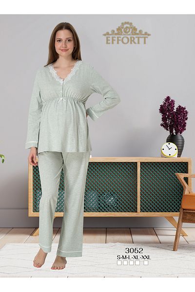 Effortt Maison Mila Lace Detailed Cotton Maternity Pajamas Set
