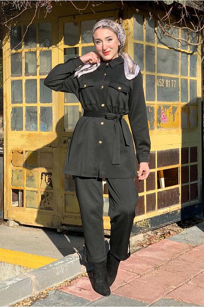 Moda Rosa 25K2271 - Black - Gold Button Scuba Suit