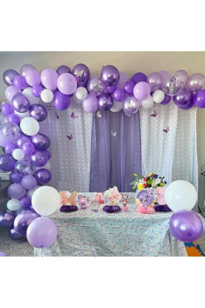 BALON DİYARI 40 Adet Lila - Mor - Beyaz - Şeffaf Konfetili, Balon Kaliteli Balon Seti