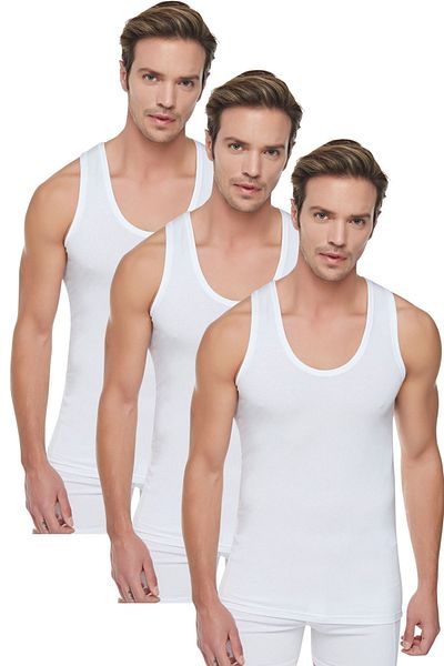 Nana & Mayka Moda Tutku Men's 100% Cotton Rib Classic Strap White Tank Top 3 Pack 0102