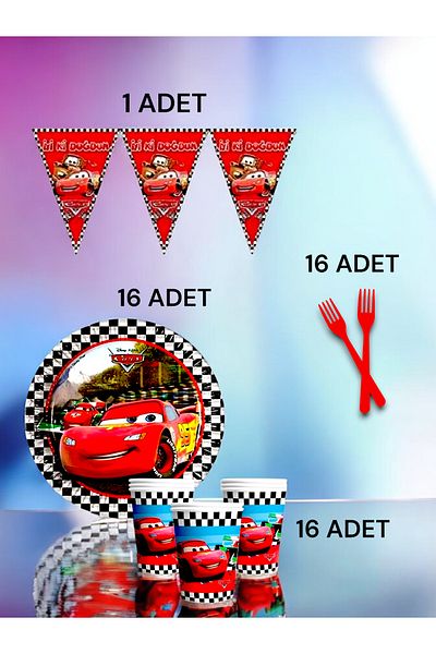 VibeHome 16 Person Cars Themed S Pack - Birthday Party and Fun Events