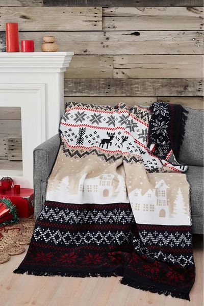Bikaya Home Aksu Double Sided Cotton Patterned Double Blanket - Albedo