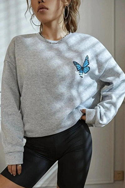 Wish BF Γυναικείο oversized Blue Butterfly με τύπωμα Crew Neck