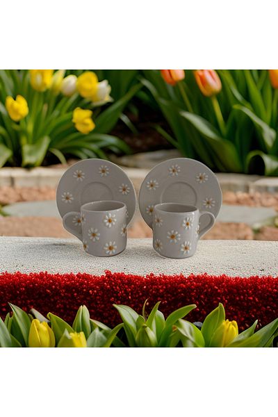 Çiporcal Meadow Chamomile 2-Pack Turkish Coffee Cup Ceramic Handwork