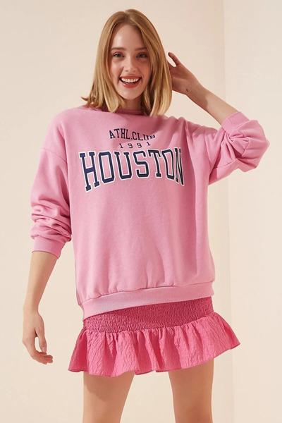 Wish BF Hanorac roz Houston cu imprimeu pentru femei supradimensionat - Houst...