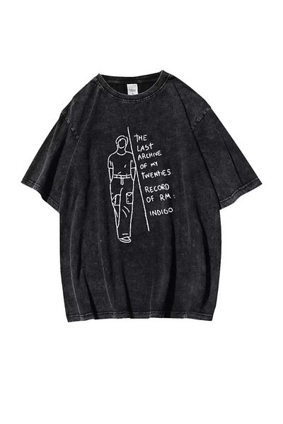 Touz Moda K-Pop Πλενόμενο BTS RM INDIGO Distressed Oversize Vintage T-shirt