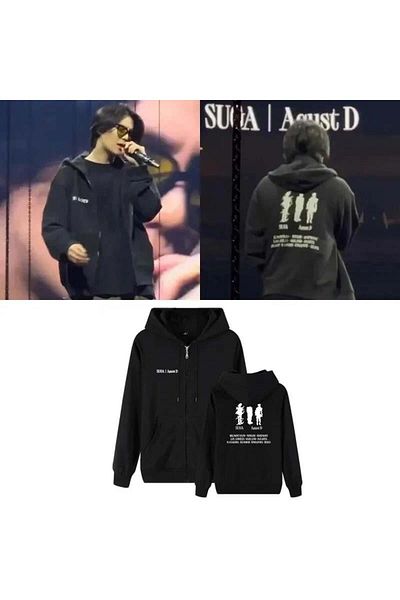 Touz Moda K-Pop Bts Suga August D Tour Streetwear Zip-Up Sweatshirt Hoodie
